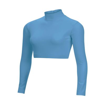 chass Girls Long Sleeve Cropped Bodysuit, Mock Neck Cheerleading Shirt Youth Sizes (Columbia Blue, YXS)