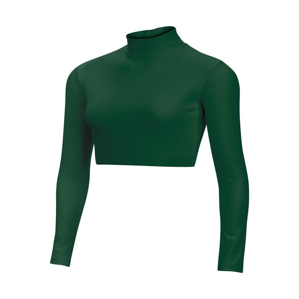chass Girls Long Sleeve Cropped Bodysuit, Mock Neck Cheerleading Shirt Adult Sizes (Forest Green, XL)