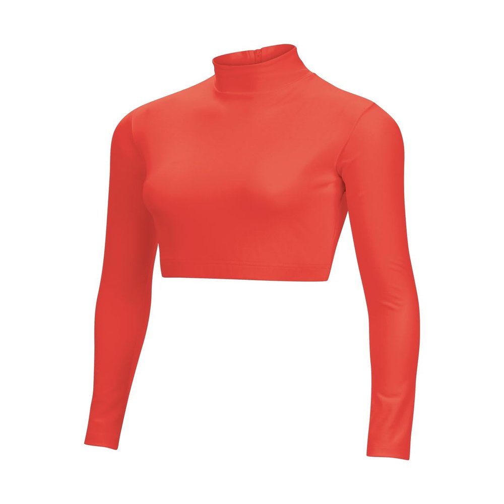 chass Girls Long Sleeve Cropped Bodysuit, Mock Neck Cheerleading Shirt Adult Sizes (Orange, XS)