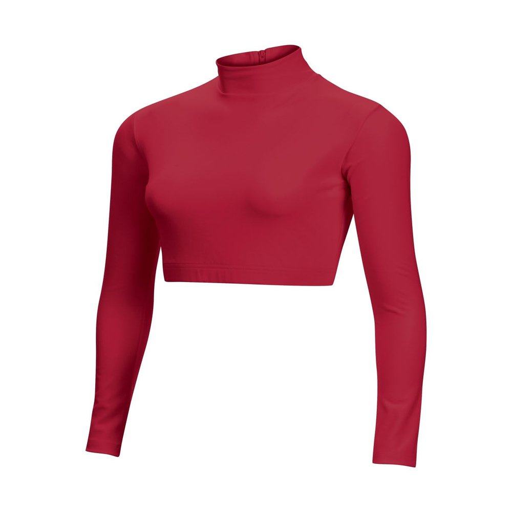 chass Girls Long Sleeve Cropped Bodysuit, Mock Neck Cheerleading Shirt Youth Sizes (Red, YM)