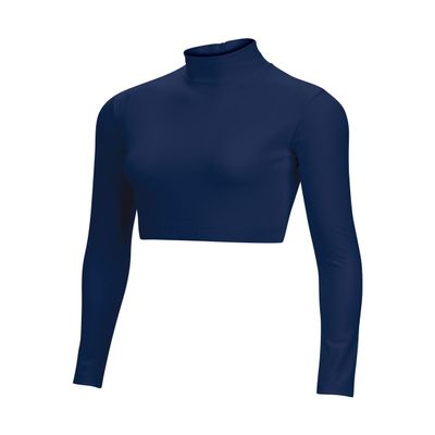chass Girls Long Sleeve Cropped Bodysuit, Mock Neck Cheerleading Shirt Adult Sizes (Navy, XL)