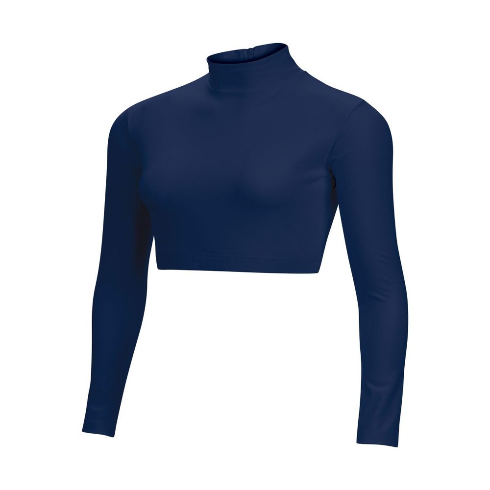 chass Girls Long Sleeve Cropped Bodysuit, Mock Neck Cheerleading Shirt Adult Sizes (Navy, XL)
