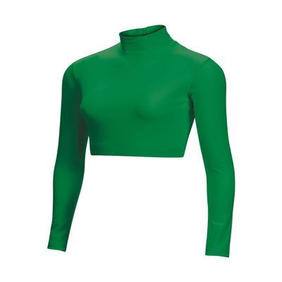 chass Girls Long Sleeve Cropped Bodysuit, Mock Neck Cheerleading Shirt Adult Sizes (Kelly Green, XS)