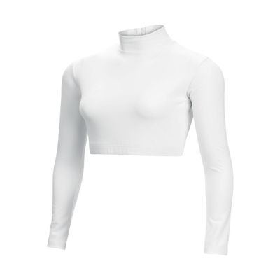 chass Girls Long Sleeve Cropped Bodysuit, Mock Neck Cheerleading Shirt Adult Sizes (White, M)