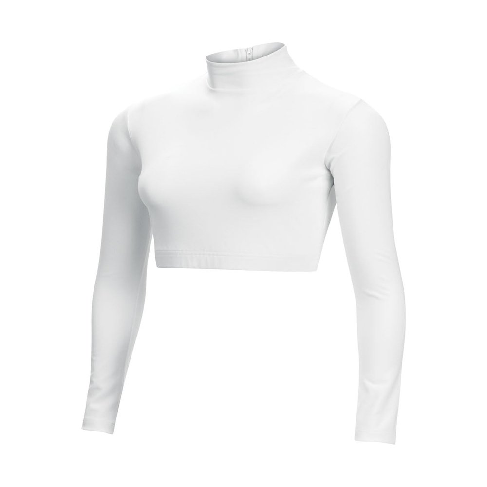 chass Girls Long Sleeve Cropped Bodysuit, Mock Neck Cheerleading Shirt Adult Sizes (White, M)