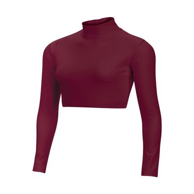 chass Girls Long Sleeve Cropped Bodysuit, Mock Neck Cheerleading Shirt Adult Sizes (Maroon, L)