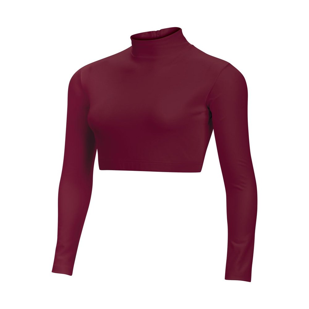 chass Girls Long Sleeve Cropped Bodysuit, Mock Neck Cheerleading Shirt Adult Sizes (Maroon, L)