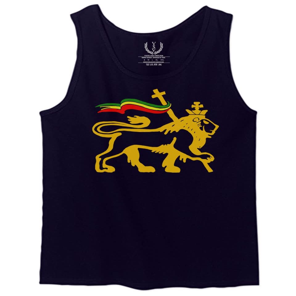 0555. Retro Vintage bob Lion Zion Rastafari Reggae Rasta Men's Tank Top (Navy Blue, 2X-Large)