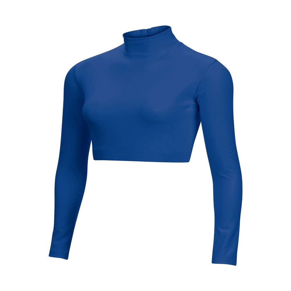 chass Girls Long Sleeve Cropped Bodysuit, Mock Neck Cheerleading Shirt Adult Sizes (Royal, M)