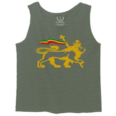 0555. Retro Vintage bob Lion Zion Rastafari Reggae Rasta Men's Fitted Tank Top (Olive, Small)