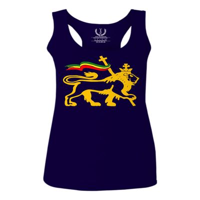 0555. Retro Vintage bob Lion Zion Rastafari Reggae Rasta Women's Tank Top Racerback (Navy Blue, Large)
