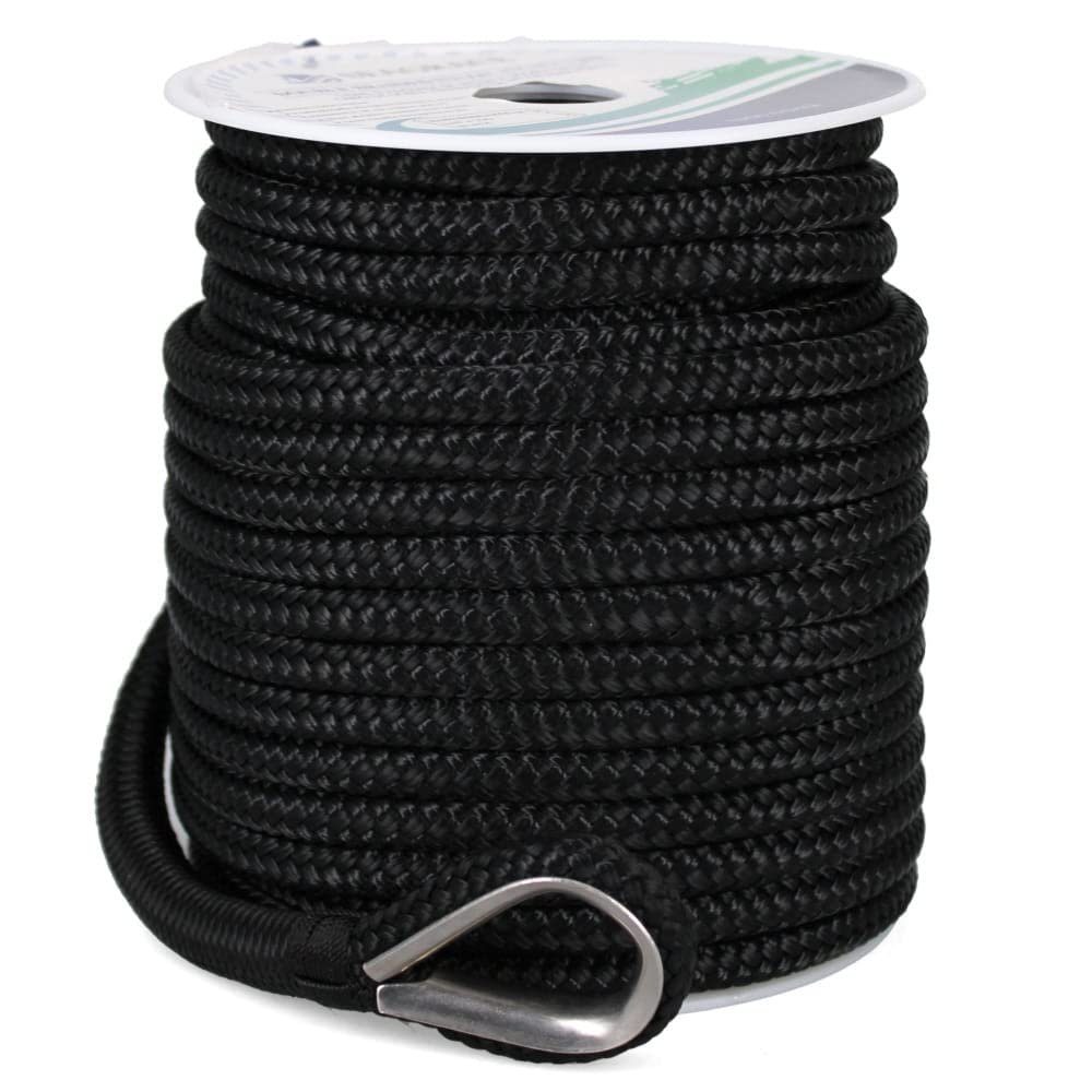 SeaGrace Boat Anchor Line | Double Braided 3/8 Inch x 100 FT Black
