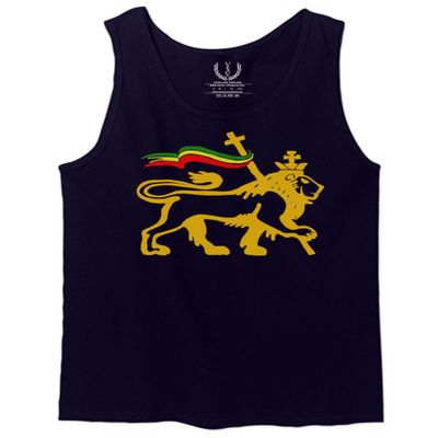 0555. Retro Vintage bob Lion Zion Rastafari Reggae Rasta Men's Tank Top (Navy Blue, Medium)