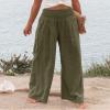 Canbebig Cotton Linen Pants for Women High Waist Wide Leg Pants Summer Casual Palazzo Baggy Lounge Trousers with Pockets Army Green view 2