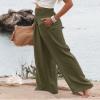 Canbebig Cotton Linen Pants for Women High Waist Wide Leg Pants Summer Casual Palazzo Baggy Lounge Trousers with Pockets Army Green view 3