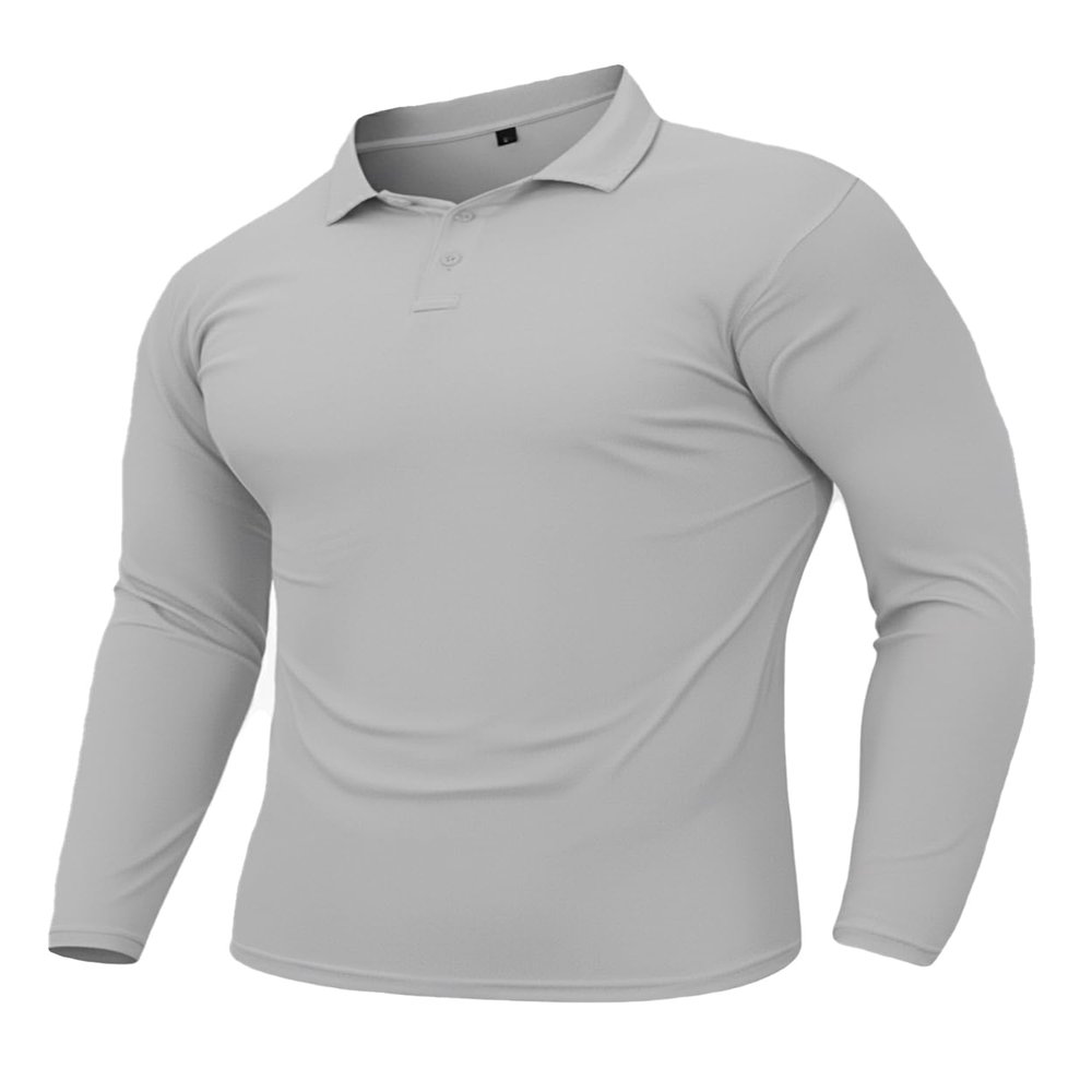 GYMELITE Men's Long Sleeve Polo Shirts Golf Athletic Shirts Quick-Dry Performance Casual Work Outdoor Collared Shirts (LGY S)