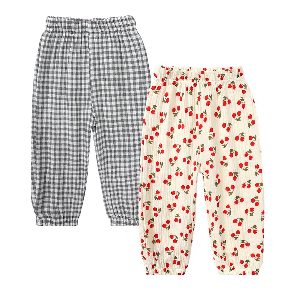 MYGBCPJS Baby Boy Girl 2 Pack Cotton Linen Pants Toddler Floral Graphic Printed Long Bloomers Ankle Length Jogger Trousers