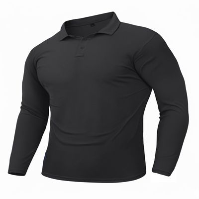 GYMELITE Men's Long Sleeve Polo Shirts Golf Athletic Shirts Quick-Dry Performance Casual Work Outdoor Collared Shirts (SOBK L) Solid Black