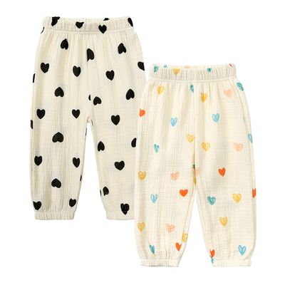 MYGBCPJS Baby Boy Girl 2 Pack Cotton Linen Pants Toddler Floral Graphic Printed Long Bloomers Ankle Length Jogger Trousers