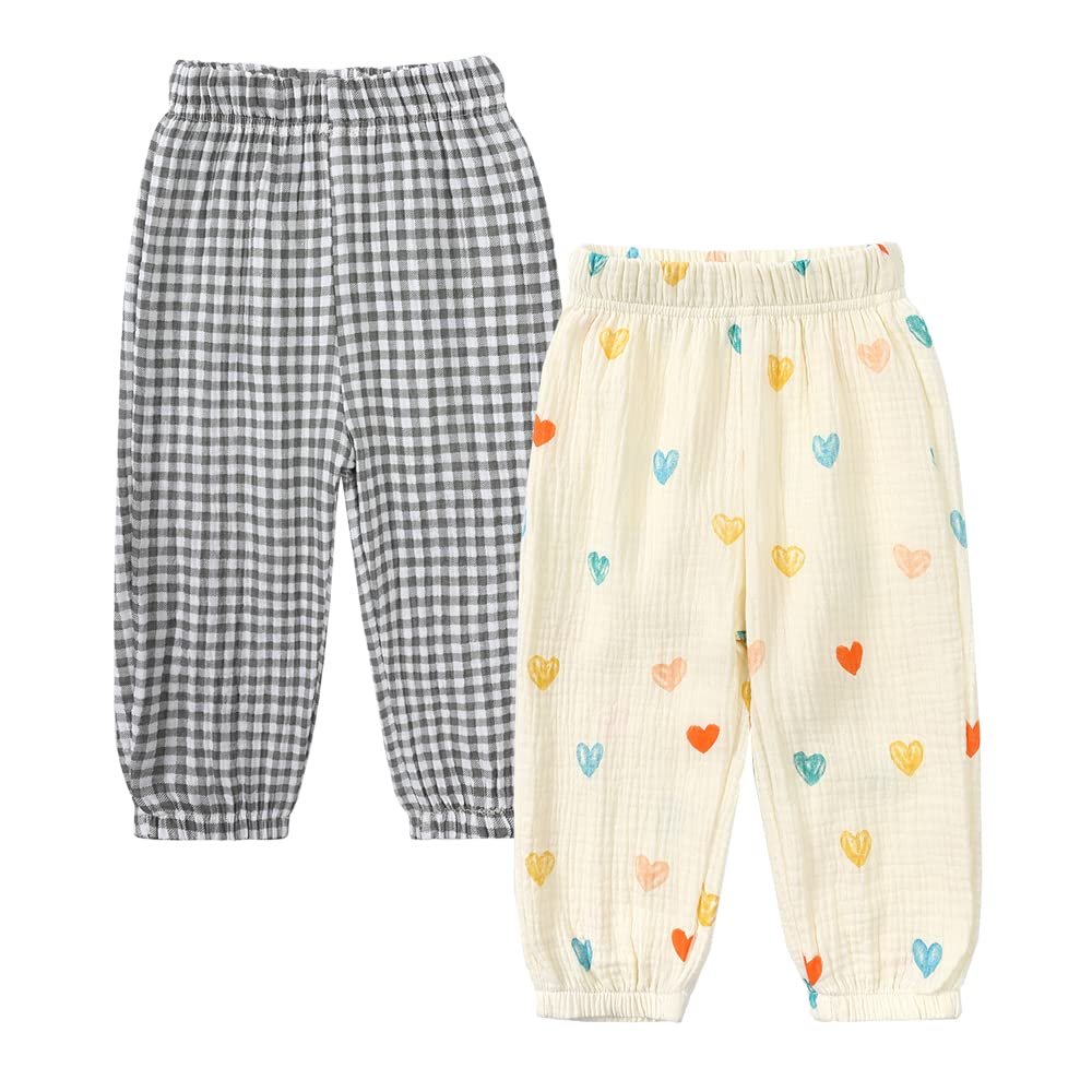MYGBCPJS Baby Boy Girl 2 Pack Cotton Linen Pants Toddler Floral Graphic Printed Long Bloomers Ankle Length Jogger Trousers