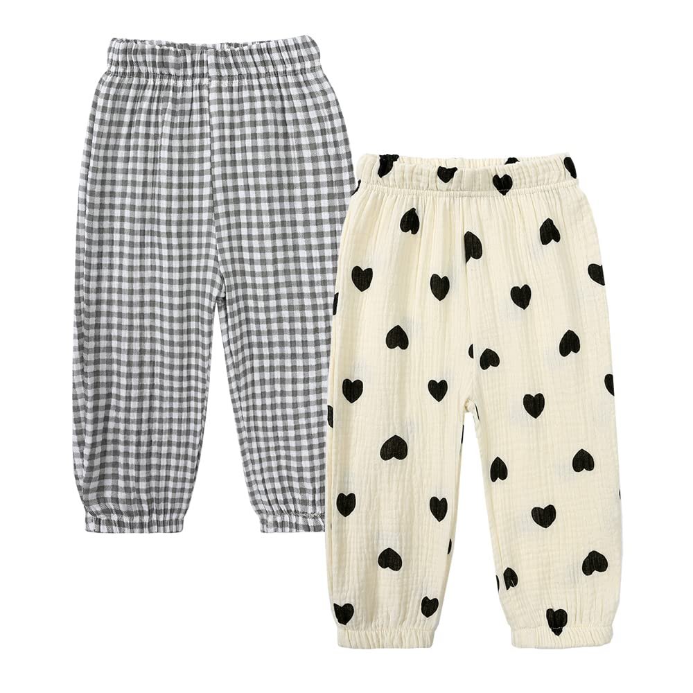 MYGBCPJS Baby Boy Girl 2 Pack Cotton Linen Pants Toddler Floral Graphic Printed Long Bloomers Ankle Length Jogger Trousers