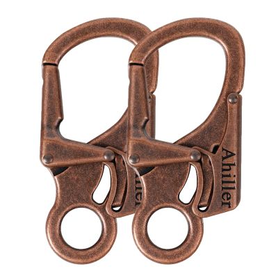 Ahiller Carabiner Clip, Double Anti-Misopening Locking Design, 3" Zinc Alloy Heavy Keychain for Outdoor Camping Hiking, Key Ring Clip (Red Brass-2P)