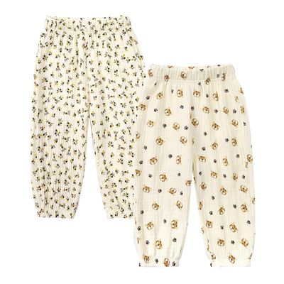MYGBCPJS Baby Boy Girl 2 Pack Cotton Linen Pants Toddler Floral Graphic Printed Long Bloomers Ankle Length Jogger Trousers