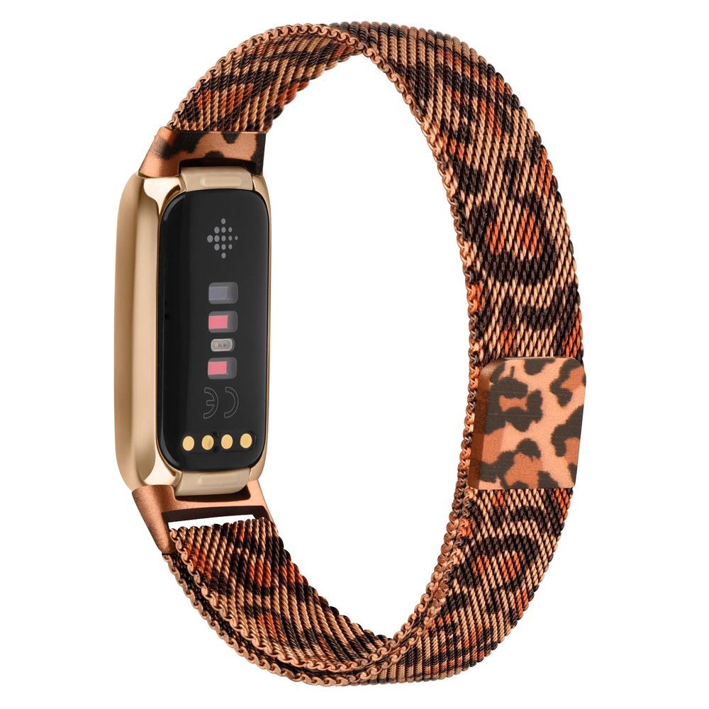 Metal Band for Fitbit Luxe Bands Women Men, Stainless Steel Mesh Loop Adjustable Magnetic Wristband Replacement Strap Compatible with Fitbit Luxe Fitness and Wellness Tracker (Leopard)