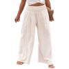 Canbebig Cotton Linen Pants for Women High Waist Wide Leg Pants Summer Casual Palazzo Baggy Lounge Trousers with Pockets White view 3