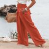Canbebig Cotton Linen Pants for Women High Waist Wide Leg Pants Summer Casual Palazzo Baggy Lounge Trousers with Pockets Orange view 3