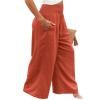 Canbebig Cotton Linen Pants for Women High Waist Wide Leg Pants Summer Casual Palazzo Baggy Lounge Trousers with Pockets Orange view 4