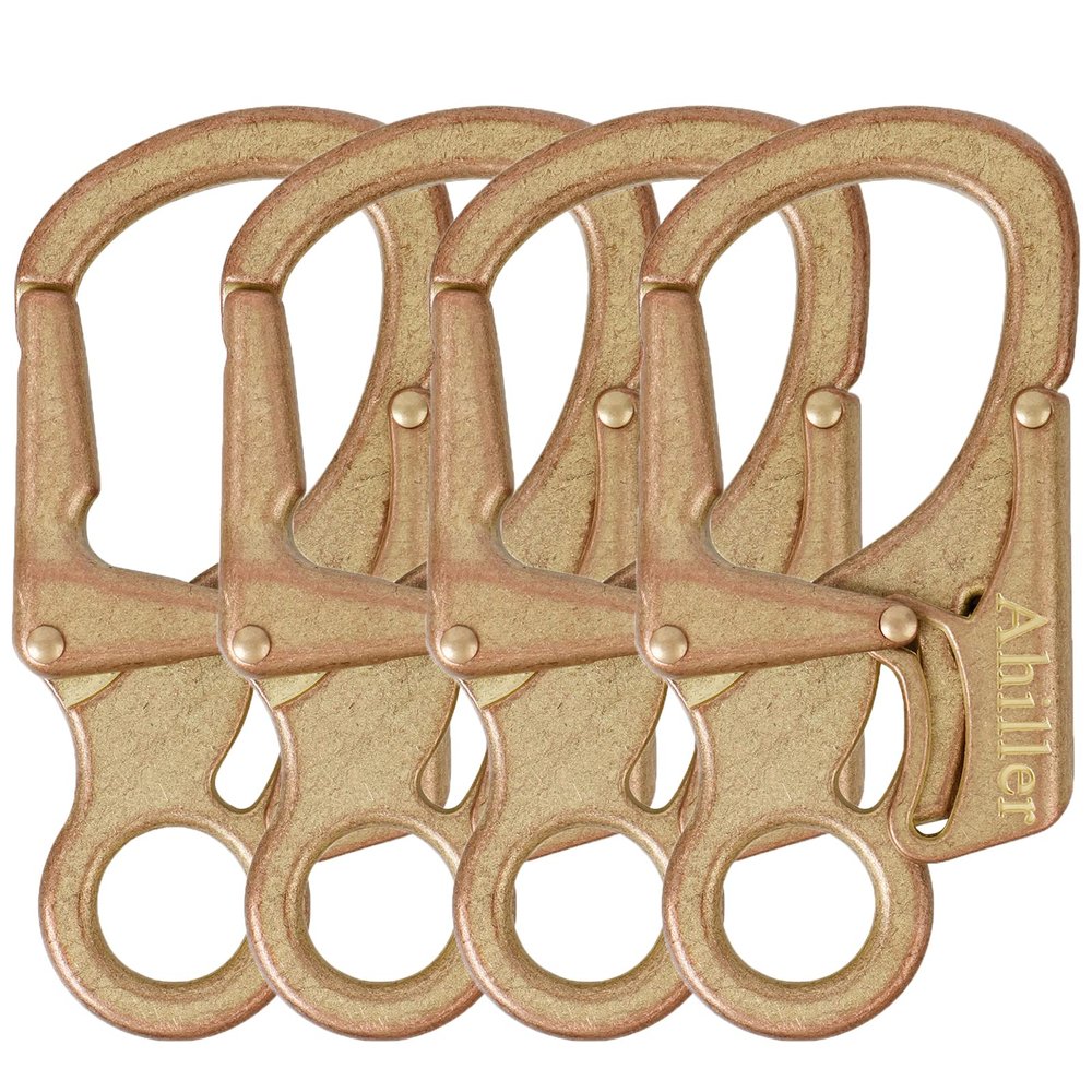 Ahiller Carabiner Clip, Double Anti-Misopening Locking Design, 3" Zinc Alloy Heavy Keychain for Outdoor Camping Hiking, Key Ring Clip (Imitation Ancient Gold-4P)