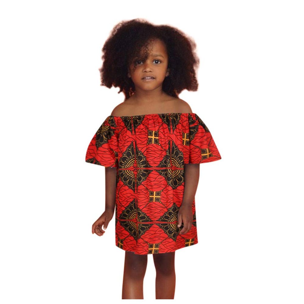 3D African Print Dashiki Digital Toddler Girls Kids Princess Dress Girls Dress African Clothes for (Red, 12-18 Months)