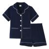 ACESTAR Toddler Girls Boys Button Down Pajamas Set Summer Short Sleeve 2 Pcs Pjs Set Kids Cotton Sleepwear for Daily, Navy Blue, Size 6T view 1