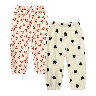 MYGBCPJS Baby Boy Girl 2 Pack Cotton Linen Pants Toddler Floral Graphic Printed Long Bloomers Ankle Length Jogger Trousers