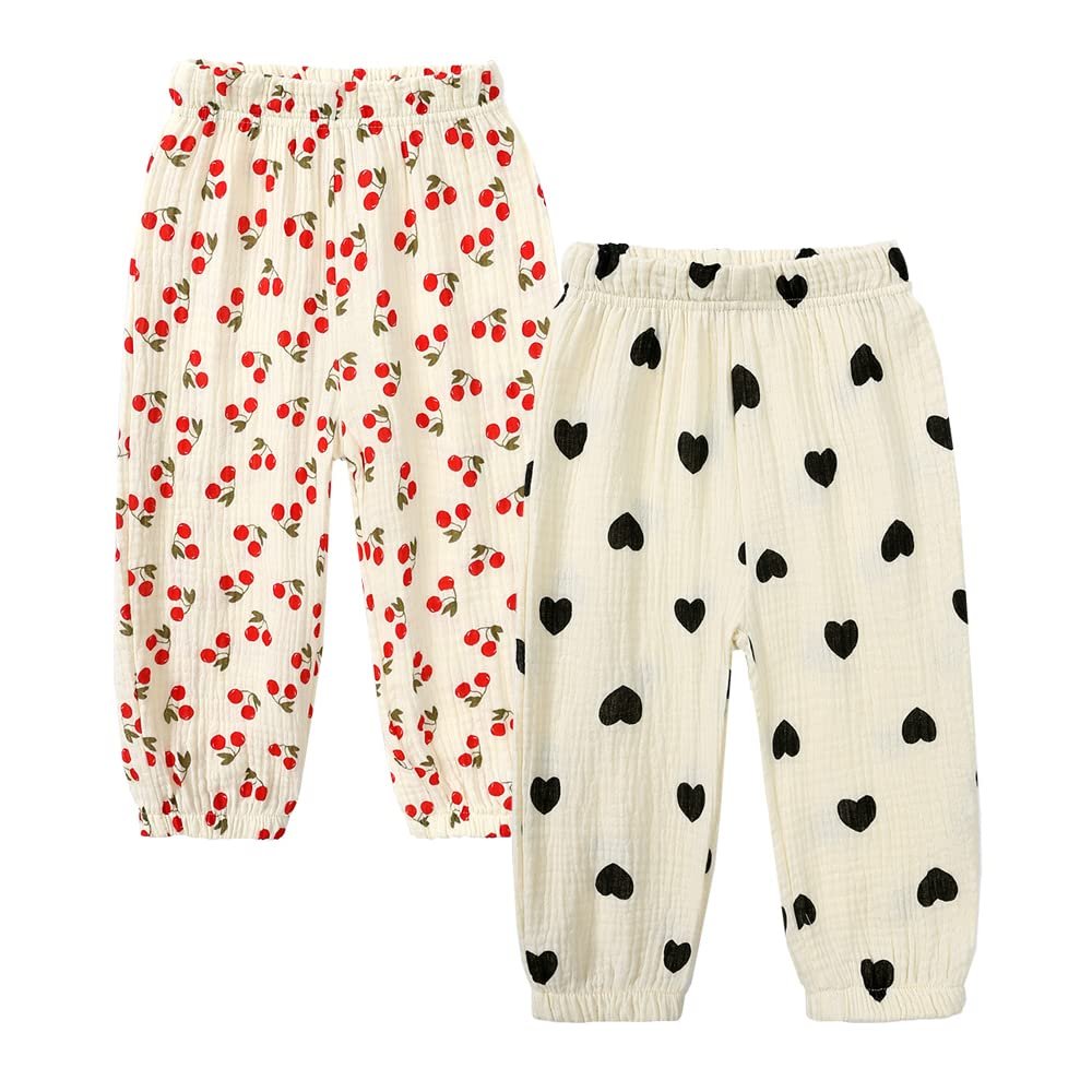 MYGBCPJS Baby Boy Girl 2 Pack Cotton Linen Pants Toddler Floral Graphic Printed Long Bloomers Ankle Length Jogger Trousers