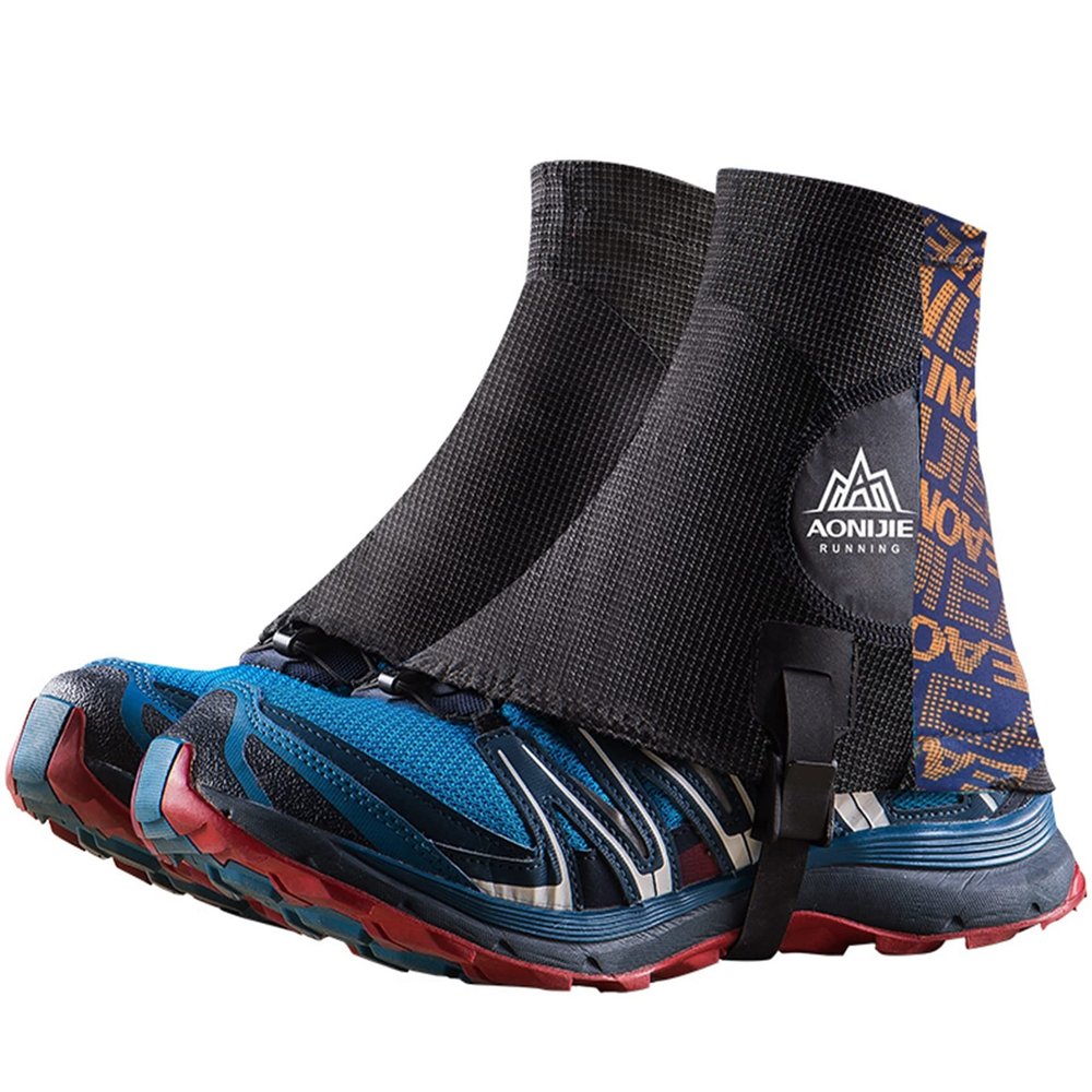 AONIJIE Trail Gaiters Low Gators Urltra-Light Waterproof Ankle Leg Gaiters Protective Reflective Shoe Covers for Outdoor Hiking Walking Backpacking (Golden)