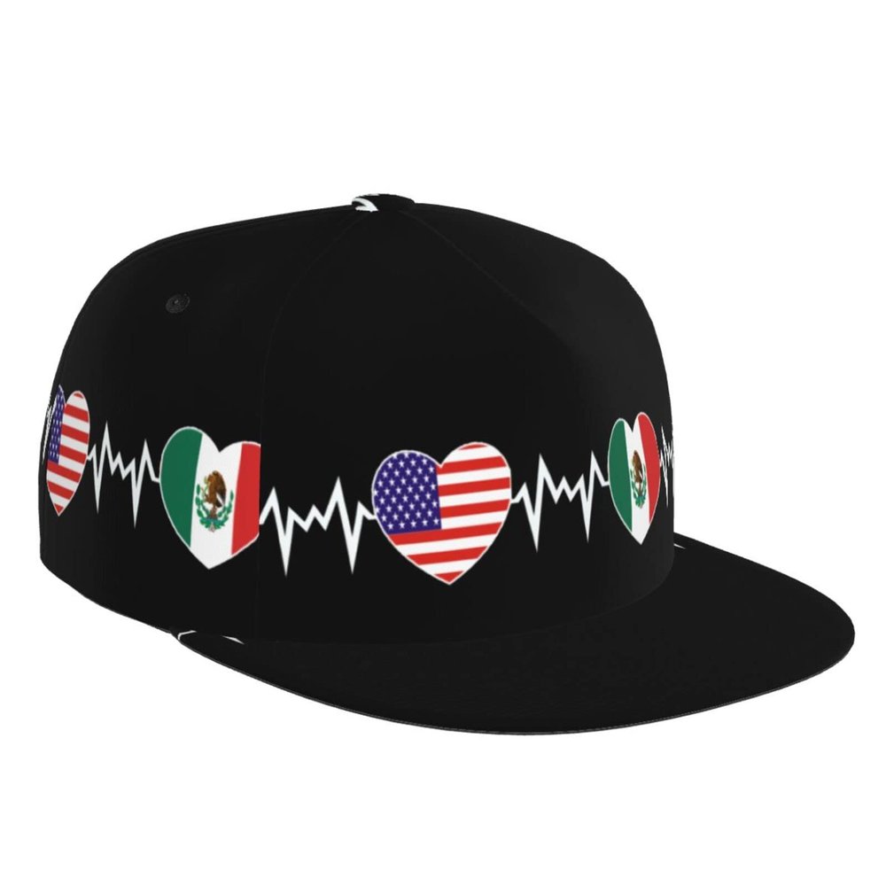 America Mexican Flag Flat Bill Brim Baseball Cap Cool Hip Hop Trucker Hat Men Women Adjustable Baseball Caps Black
