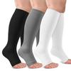 3 Pack Plus Size Open Toe Compression Socks for Women & Men Wide Calf, Toeless Knee High Stockings for Circulation Support, Black White Gray XX-Large view 1