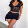 Women 2 Piece Lace Patchwork Mini Skirt Sets Outfits Y2k Sleeveless Sheer Mesh Cami Crop Top Bodycon Short Skirt view 2