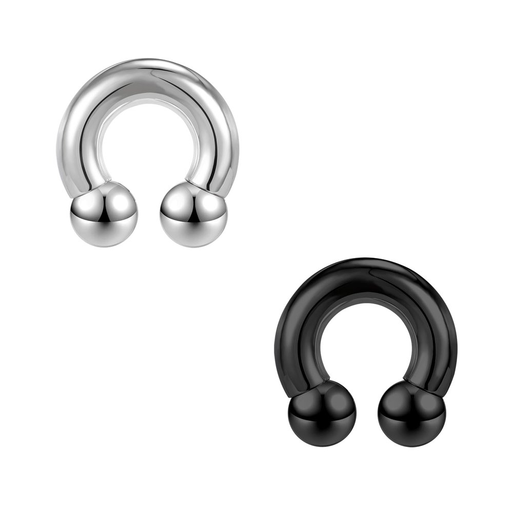 AccGin 2Pcs Horseshoe Earrings Circular Barbell 316L Surgical Steel Internally Threaded 00G 0G 2G 4G 6G 8G 12G Septum Nose Rings Pierced Body Jewelry for Women PA Ring 12mm 16mm 19mm Black Silver