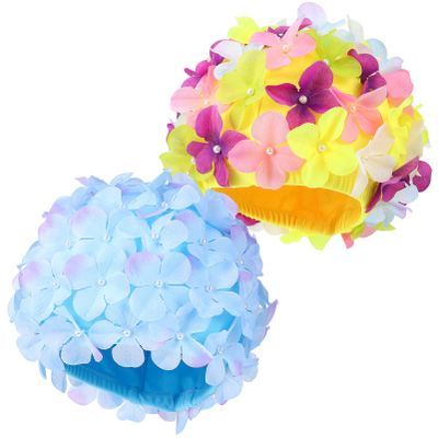 LIOOBO Petal Ladies Swim Cap: Flower Swim Cap, Floral Swim Caps, Fashionable Women Bathing Hat for Braids and Dreadlocks (Color and Blue)