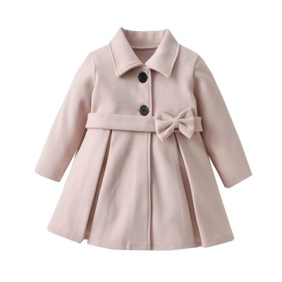 Ikevan 1 to 7 Years Toddler Girls Winter Long Sleeve Warm Woollen Coat Jacket Solid Color Bow Tie For (1-A#ty, 12-18 Months)
