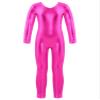 TiaoBug Kids Girls Shiny Metallic Long Sleeve Full Body Dance Gymnastics Leotard One Piece Jumpsuit Bodysuit Unitard Hot Pink 10 Years view 1