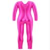 TiaoBug Kids Girls Shiny Metallic Long Sleeve Full Body Dance Gymnastics Leotard One Piece Jumpsuit Bodysuit Unitard Hot Pink 10 Years view 2