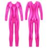 TiaoBug Kids Girls Shiny Metallic Long Sleeve Full Body Dance Gymnastics Leotard One Piece Jumpsuit Bodysuit Unitard Hot Pink 10 Years view 3