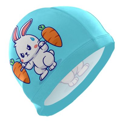 Dallonan Swimming Cap Rabbit Lifting Carrots Barbell Unisex Adult Swim Cap Polyester