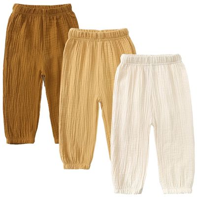 GFQLONG 3 Pack Toddler Boy Girl Casual Basic Plain Soft Trousers Baby Summer Fall Comfy Cotton Linen Bloomers Pants,3pc-Yellow,4-5T