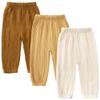 GFQLONG 3 Pack Toddler Boy Girl Casual Basic Plain Soft Trousers Baby Summer Fall Comfy Cotton Linen Bloomers Pants,3pc-Yellow,4-5T view 1
