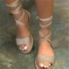 EMRELOD Sandals for Women Dressy Summer Flat Casual Summer Rhinestone Beaded Sparkly Bling Bohemian Lace Flower Sandal Comfortable Elastic Ankle Strap Beach Shoes (Khaki-b, 9) view 2
